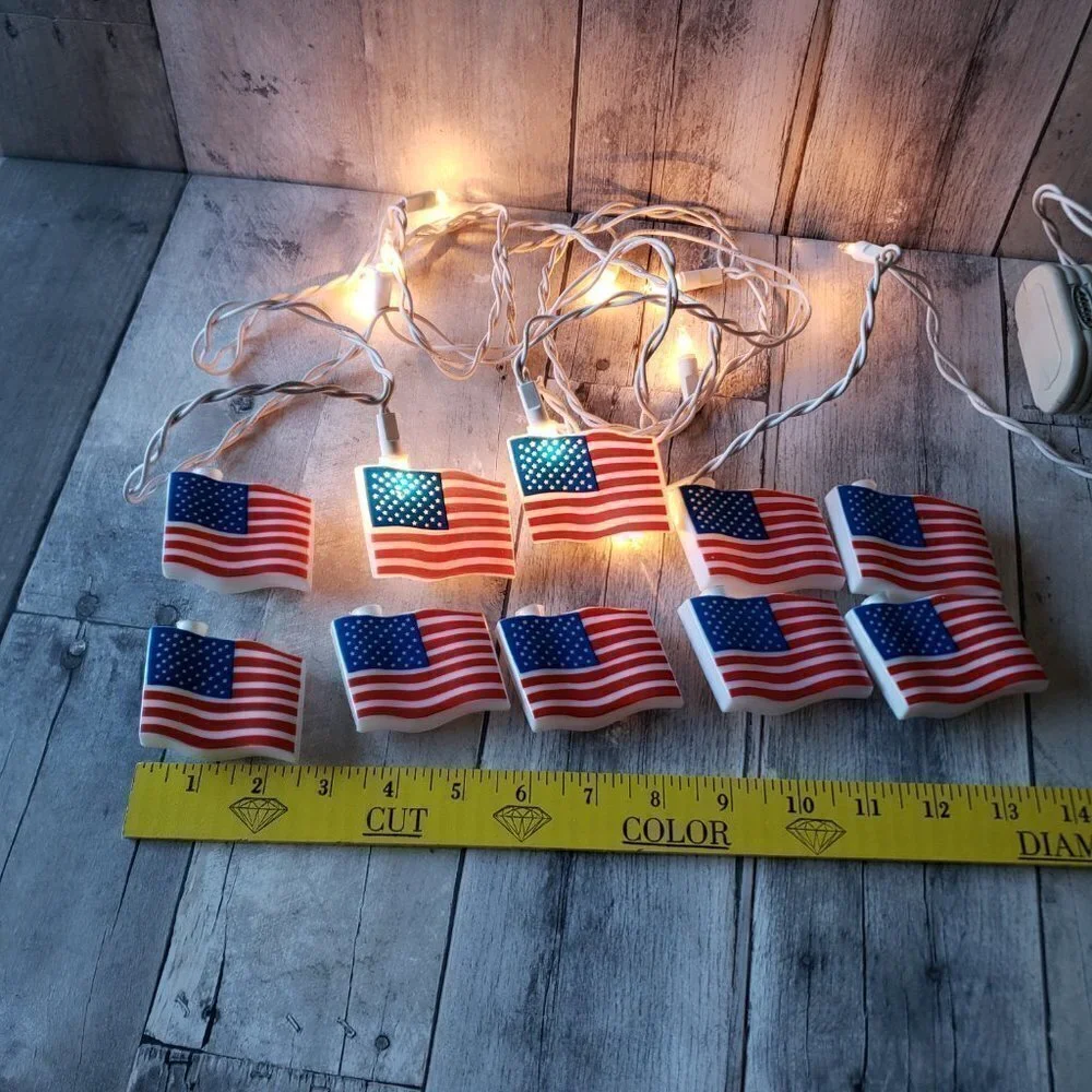 American Flag Blow Mold String Lights - Plug-in
